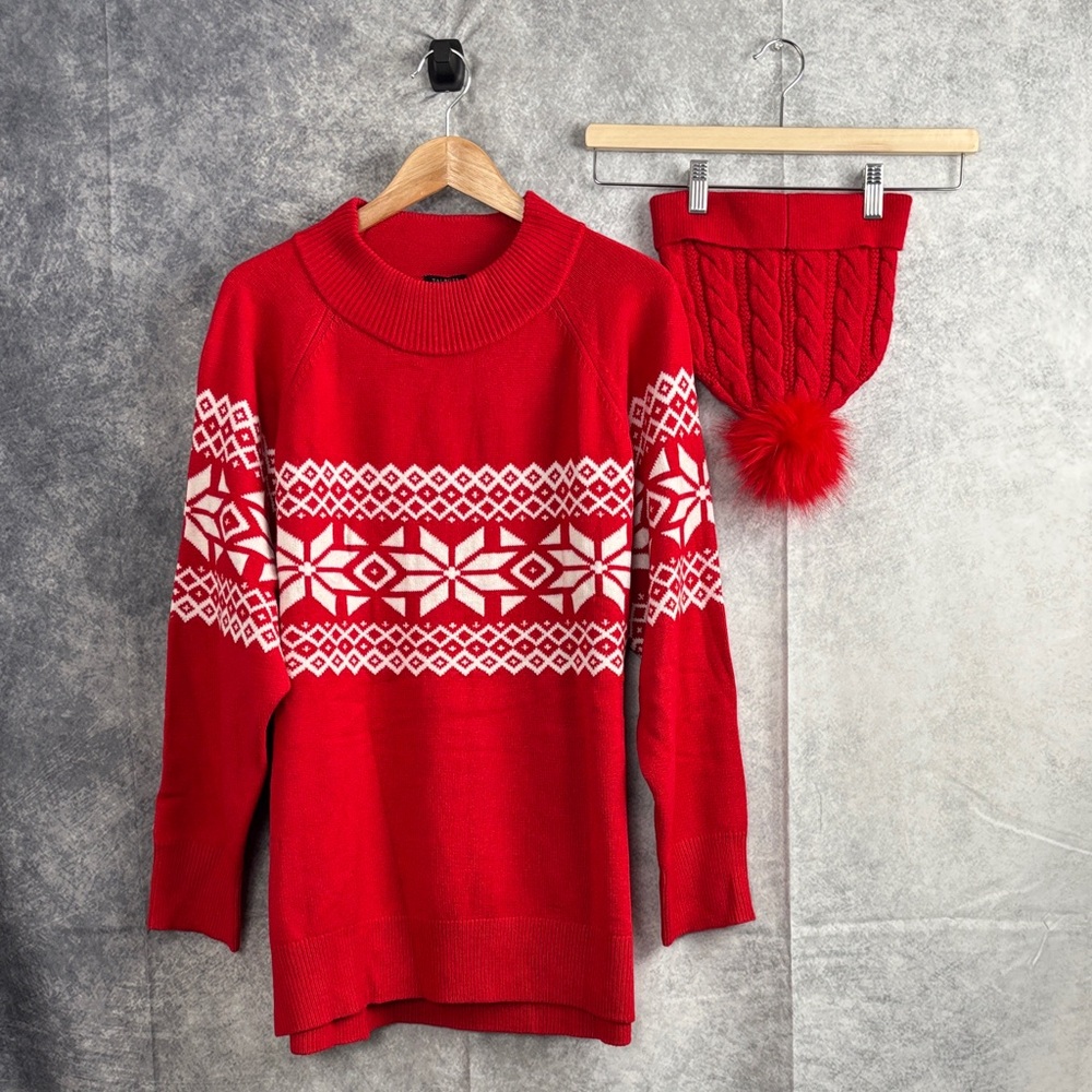 Talbots Holiday Fair Isle Snowflake Knit Sweater with Matching‎ Hat Plus Size 3X